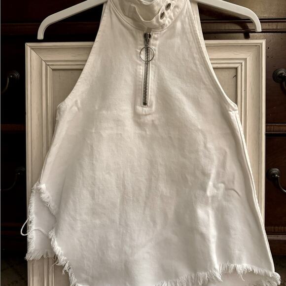 Marques Almeida white distressed denim sleeveless top w silver hardware. 8 NWOT - Picture 1 of 12